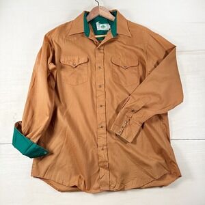Vintage Mesquite Shirt Cowboy Western Shirt L Mens 17/35 Brown Pearl Snap Cognac